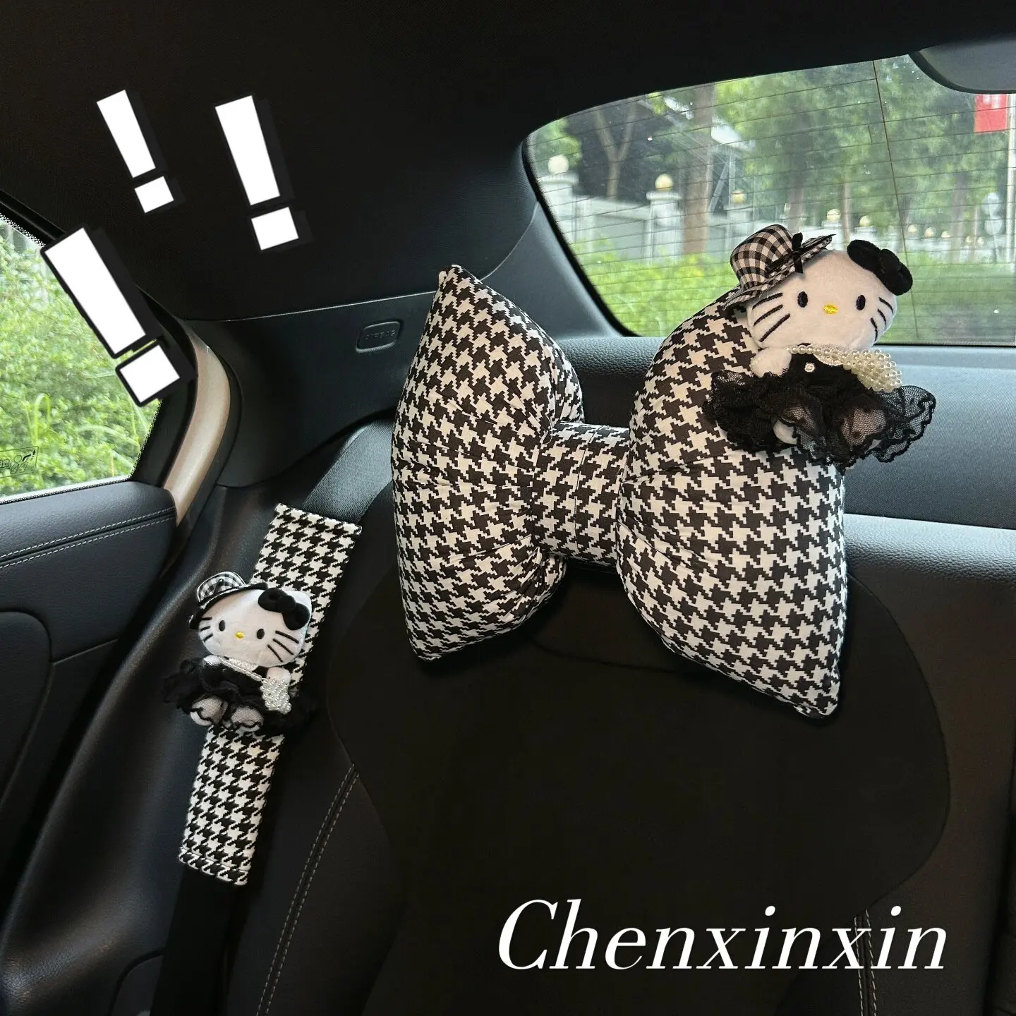 

Hello Kitty Car Headrest Pillow Winter Warm Plush Doll Neck & Lumbar Support Cushion Adjustable Car Seat Pillow Seat Belt Cover