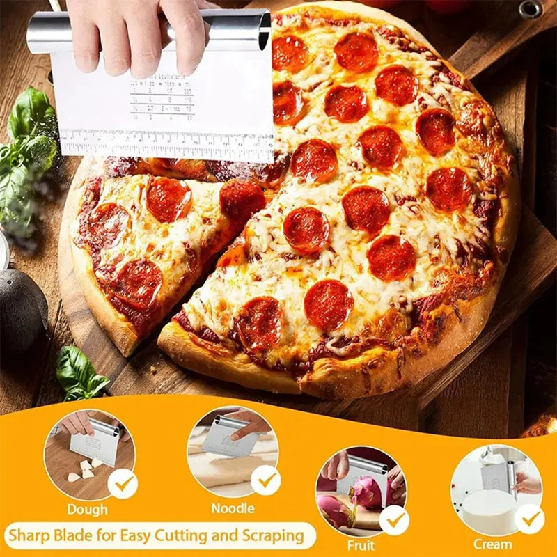 Dough Pastry Scraper Pizza Cutter With Measuring Scale Bread Separator Knife Cooking Tools 3PCS