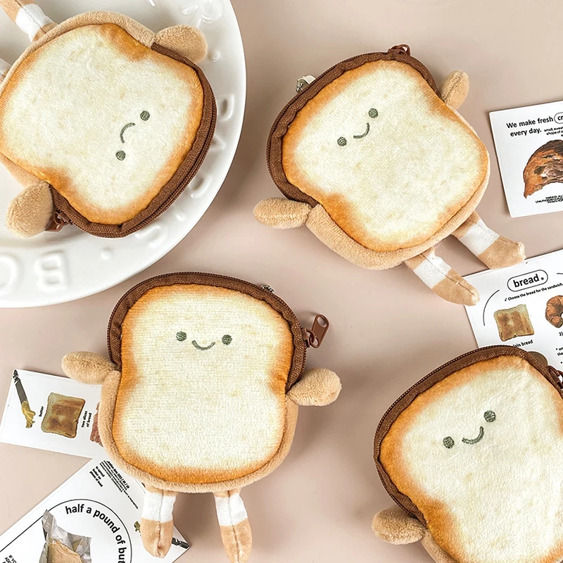 2PCS Geldbörse Nette Cartoon Toast Geldbörse Kreative Plüsch Spielzeug Keychai Kopfhörer Schlüsselbund Gefüllte Lebensmittel Puppe Kinder Weihnachten Geschenk