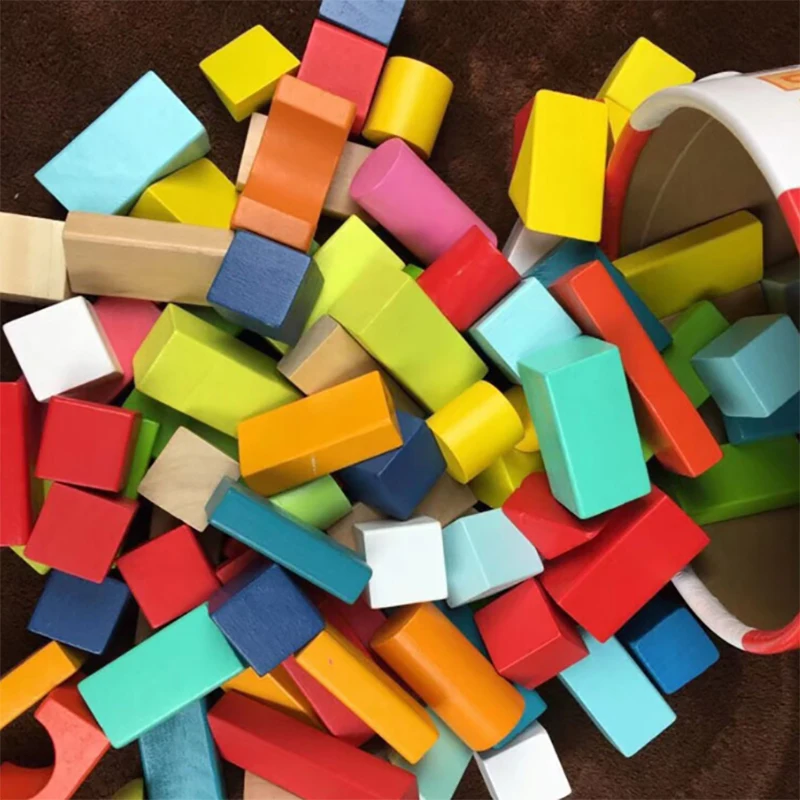 100 Stuks Kinderen Klassieke Bouw Houten Blokken Stad Diy Creatieve Bakstenen Bulk Voorschoolse Educatie Kinderen Speelgoed Blok Kerstcadeau