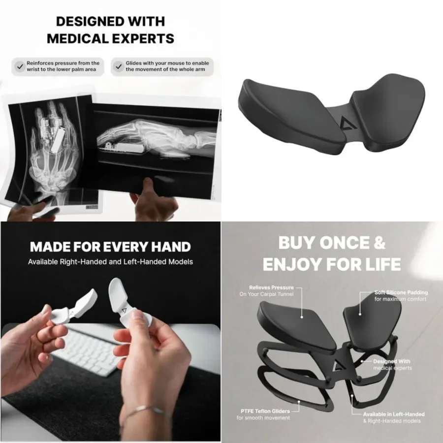 Carpio 2.0 Handed Truly Ergonomic Wrist Rest for Mouse, Carpal Tunnel Support, Pain Relief, Anti-Fatigue, Easy Glide, Sleek, Of