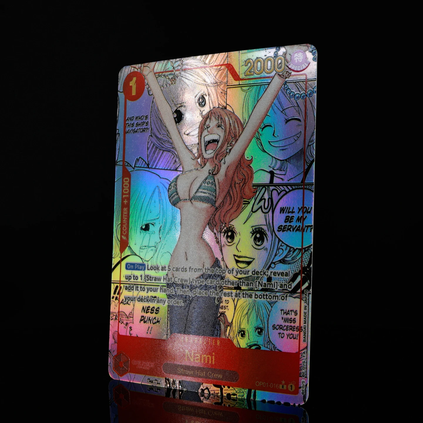 OP01-016 Nami One Piece TCG OPCG English Nami Manga Card Premium Booster 1 Cost Red Nami Manga Textured Foil Card view 3