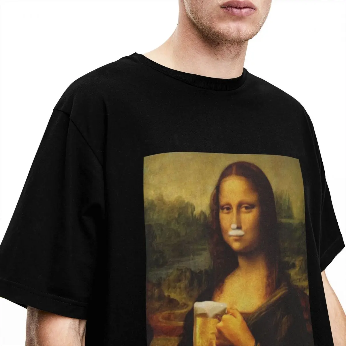 Men Women's Mona Lisa Drinking Beer Shirt Merch Fanny beer lovers 100% Cotton Tops Short Sleeve O Neck Tees Summer