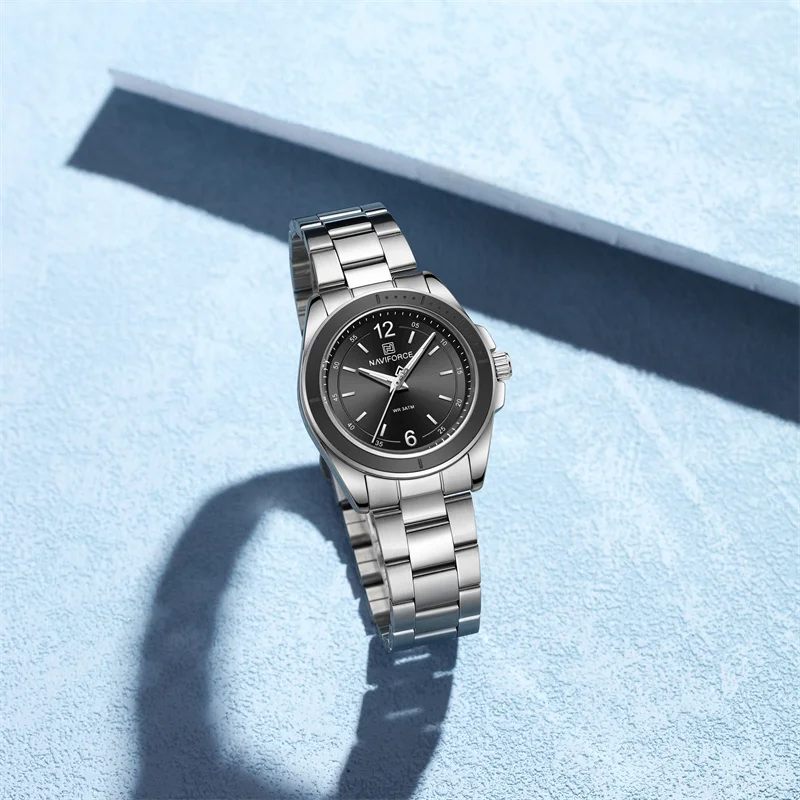 

NAVIFORCE женские модные и минималистичные часы, высококачественный кварцевый ремешок из нержавеющей стали, креативные водонепроницаемые часы 3ATM, подарок
