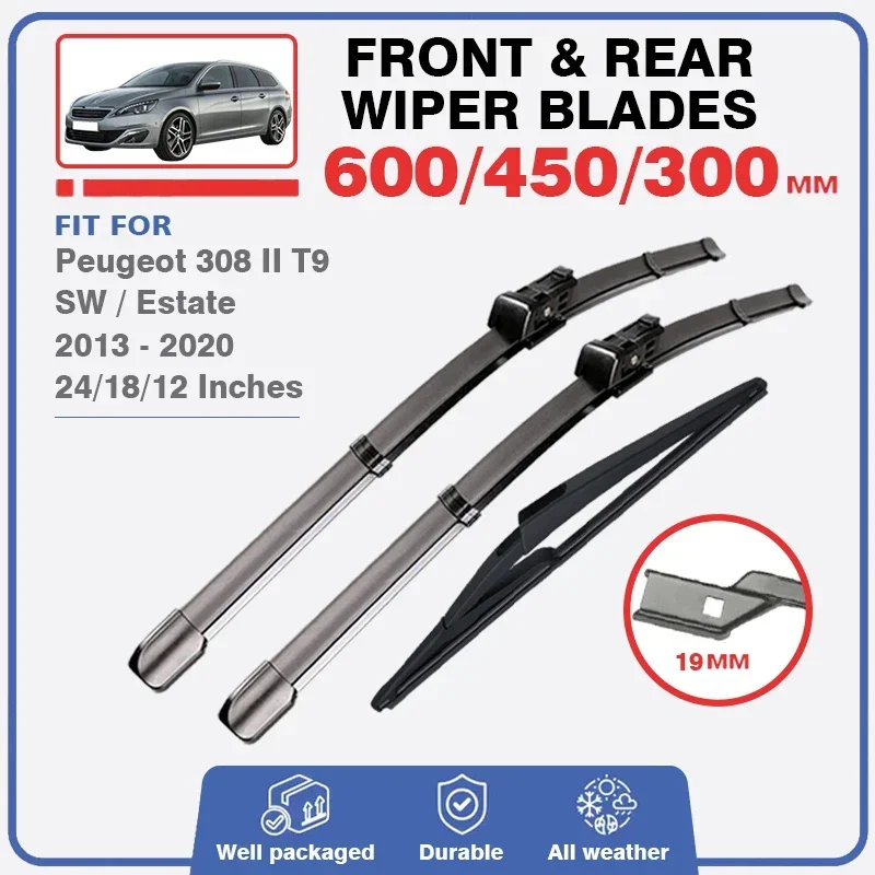 For Peugeot 308 II T9 SW Estate 2013 - 2020 Front Rear Car Wiper Blades Windscreen Window Cutter Accessories Windshield Brushes