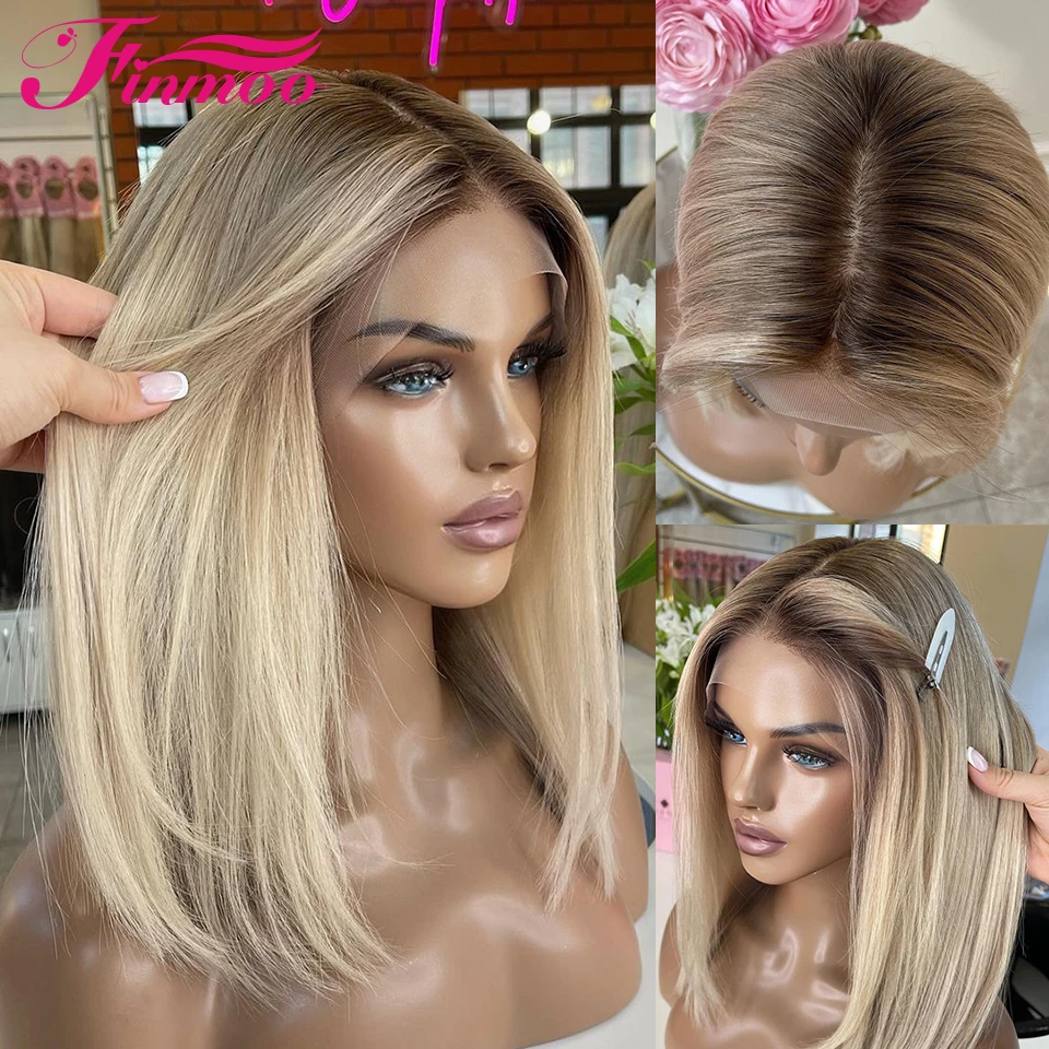 

13x6 Ash Blonde Lace Front Human Hair Wigs Short Straight Bob 13x4 HD Lace Frontal Wig 5x5 Glueless Ready To Wear Wig Preplucked