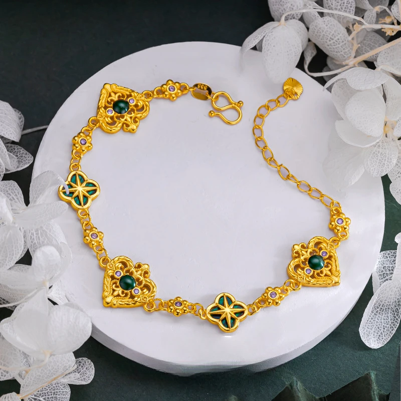 

Real K14 Gold Color Braclet for Women Girl Fine Jewelry Iris Heart Bracelet Gold Double Sided Gesang Flower Chain Gifts Not Fade
