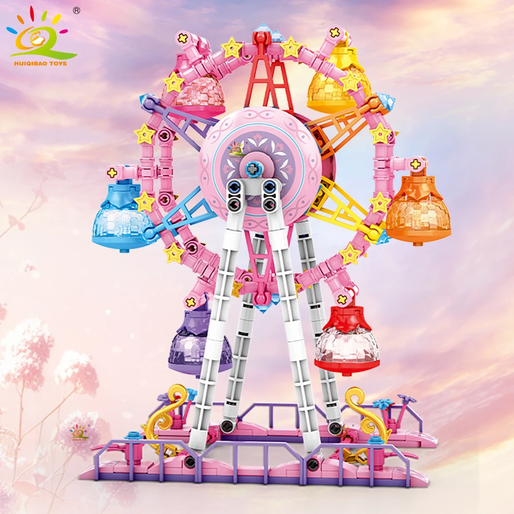 HUIQIBAO MOC Cute Ferris wheel Building Block Model Brick DIY Construction Toy for Children Desk Decor.
