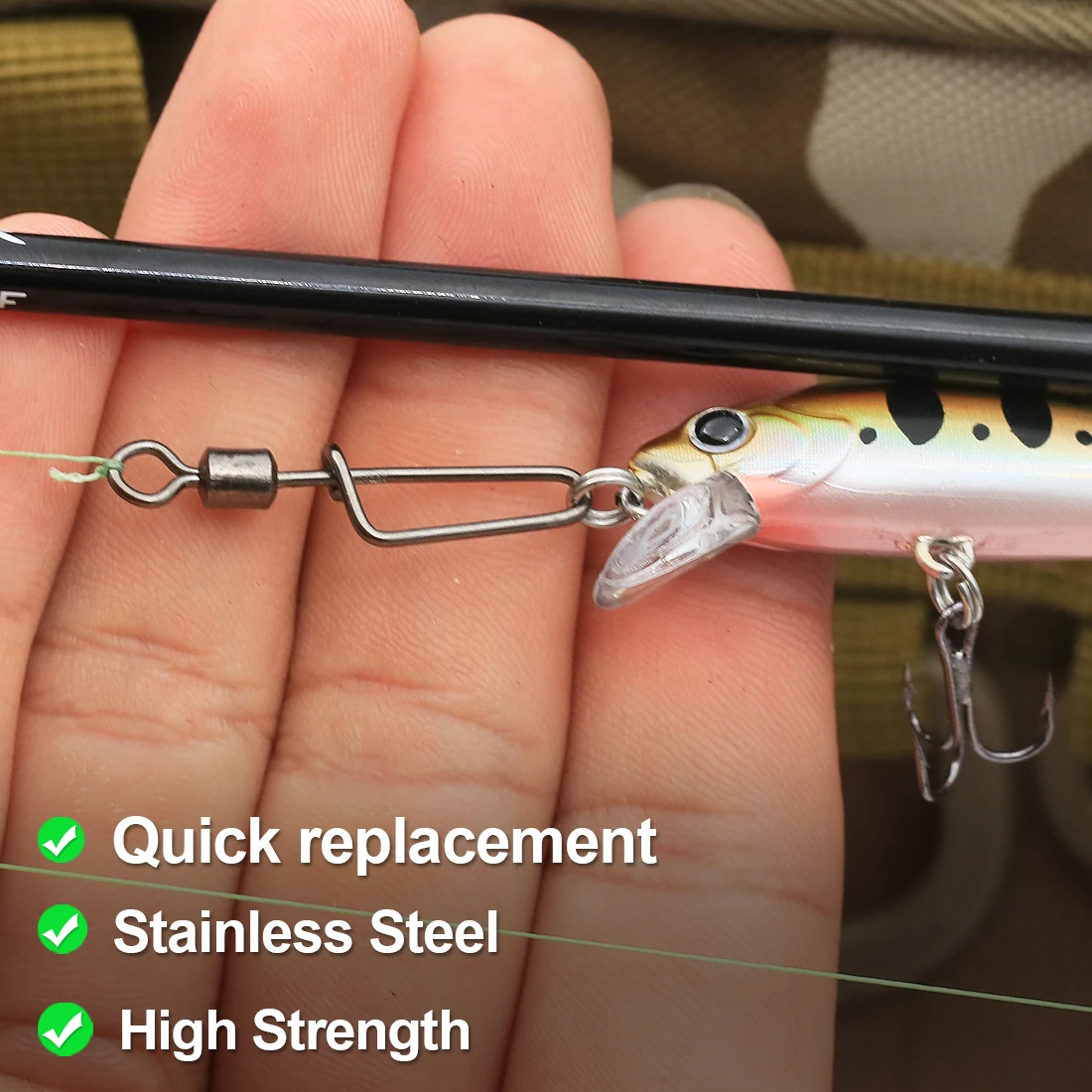 FishTrip 50Pcs Rolling Swivel Coastlock Snap Clips Fishing Connector Stainless Steel Carabiner Quick Change Snap Terminal Tackle