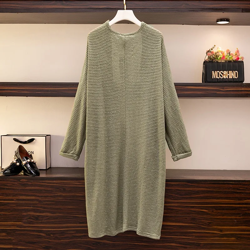 New 2022 Autumn Winter Plus Size Knit Shirt For Women Large Size Long Sleeve Loose Green Cardigan Coat 3XL 4XL 5XL 6XL 7XL