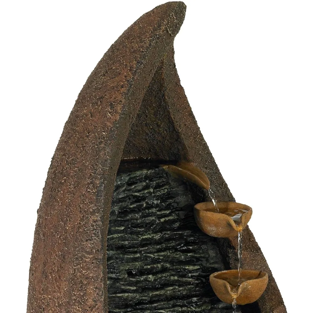 ناثان تتالي 34 1/2 ارتفاع ريفي كبير داخلي ديكور خارجي نافورة أرضية من الحجر الصناعي مع ضوء LED شلال قائم متدرج #3