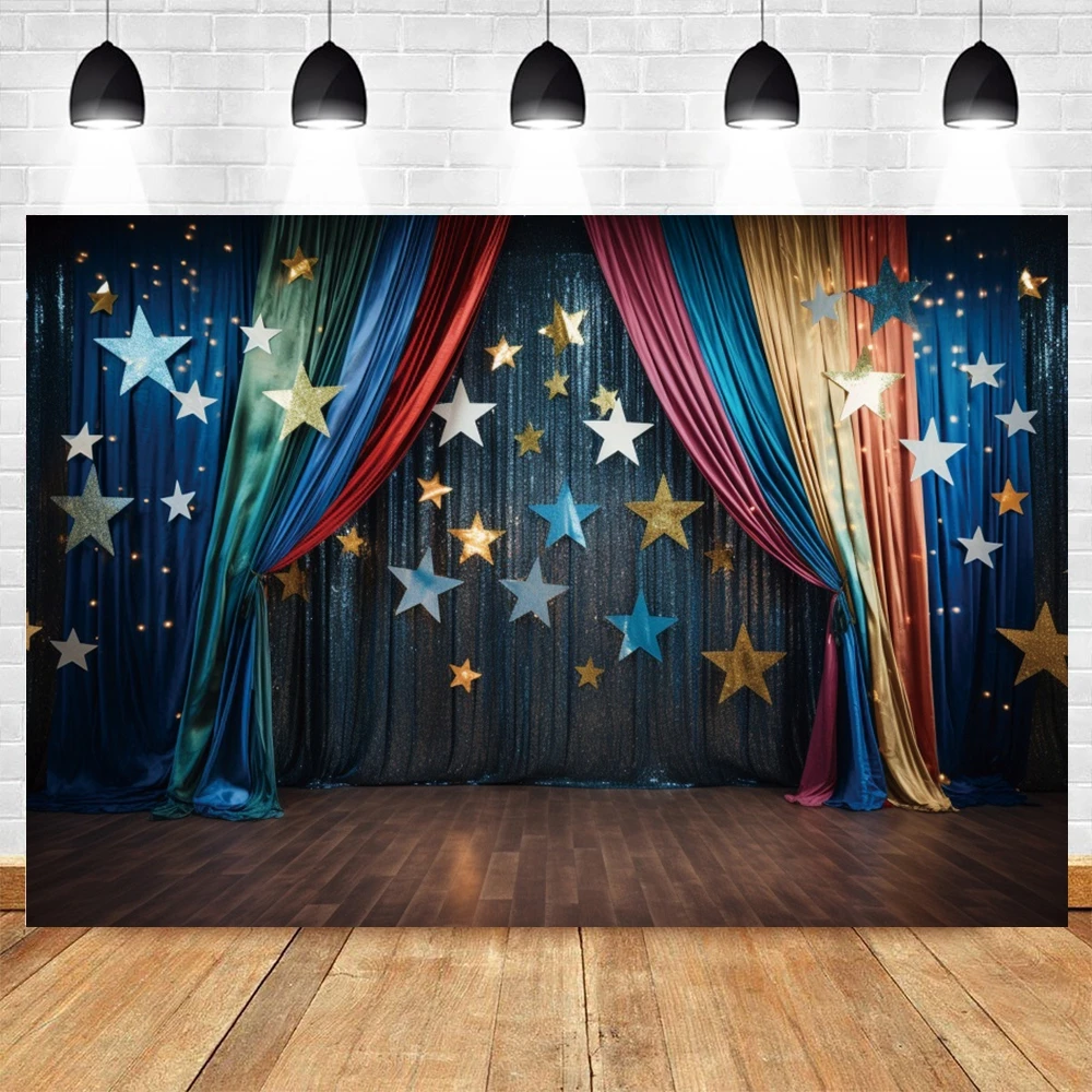 

Circus Dark Blue Curtain Stars Backdrop Kids Birthday Party Clown Show Carnival Photography Background Decor Photo Studio Props