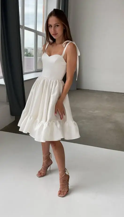 Short Wedding Dresses Satin A Line Spaghetti Strap Sweetheart Bridal Gowns Formal Party Women Bride Dresses Custom made