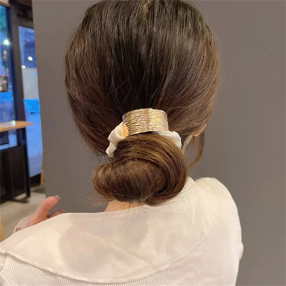 New Korean Style Satin Metal Hair Rope Elastic Hair Bands For Women Girl Fashion Ponytail Holder Hair Ropes Hair Accessories