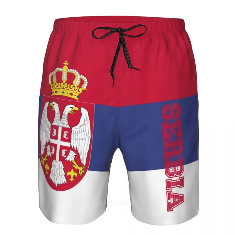 Summer 3d Print Serbia Flag Beach Shorts For Men Quick Dry Surf Board Shorts Popular Sports Swim Trunks Bathing Suits Clothes