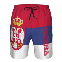 Pantalones cortos de playa con estampado 3d de la bandera de Serbia para hombre, secado rápido para tabla de Surf, bañadores deportivos populares, ropa de baño