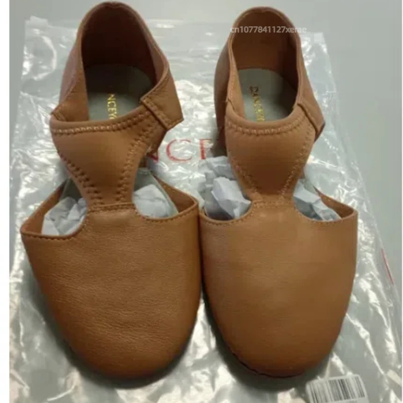 성인 정품 가죽 재즈 댄스 신발, 여성용 소프트 솔 미드솔, 속이 빈 댄스 신발, 발레 댄스 연습 교육