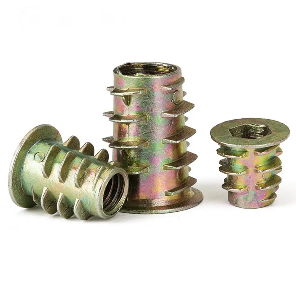 10Pcs Zinc Alloy Hexagonal Trapezoid Nuts Insert M4 M5 M6 M8 M10 Inner Thread Wood Furniture Insert Hex Drive Head Flanged