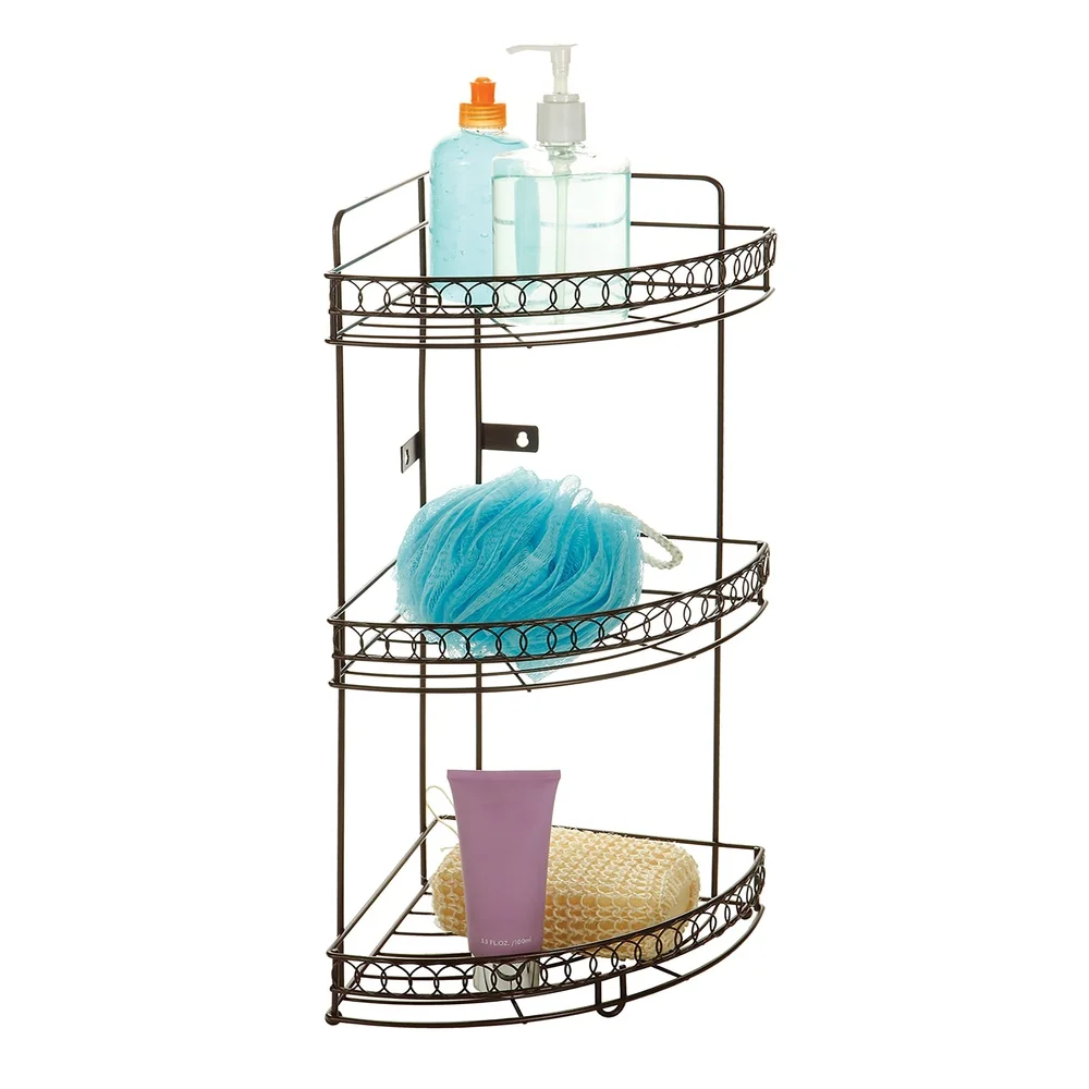 3 Tier Corner Bath Shelf Metal Storage Caddy Rust Resistant Shower Organizer Space Saving Design Durable Construction Easy