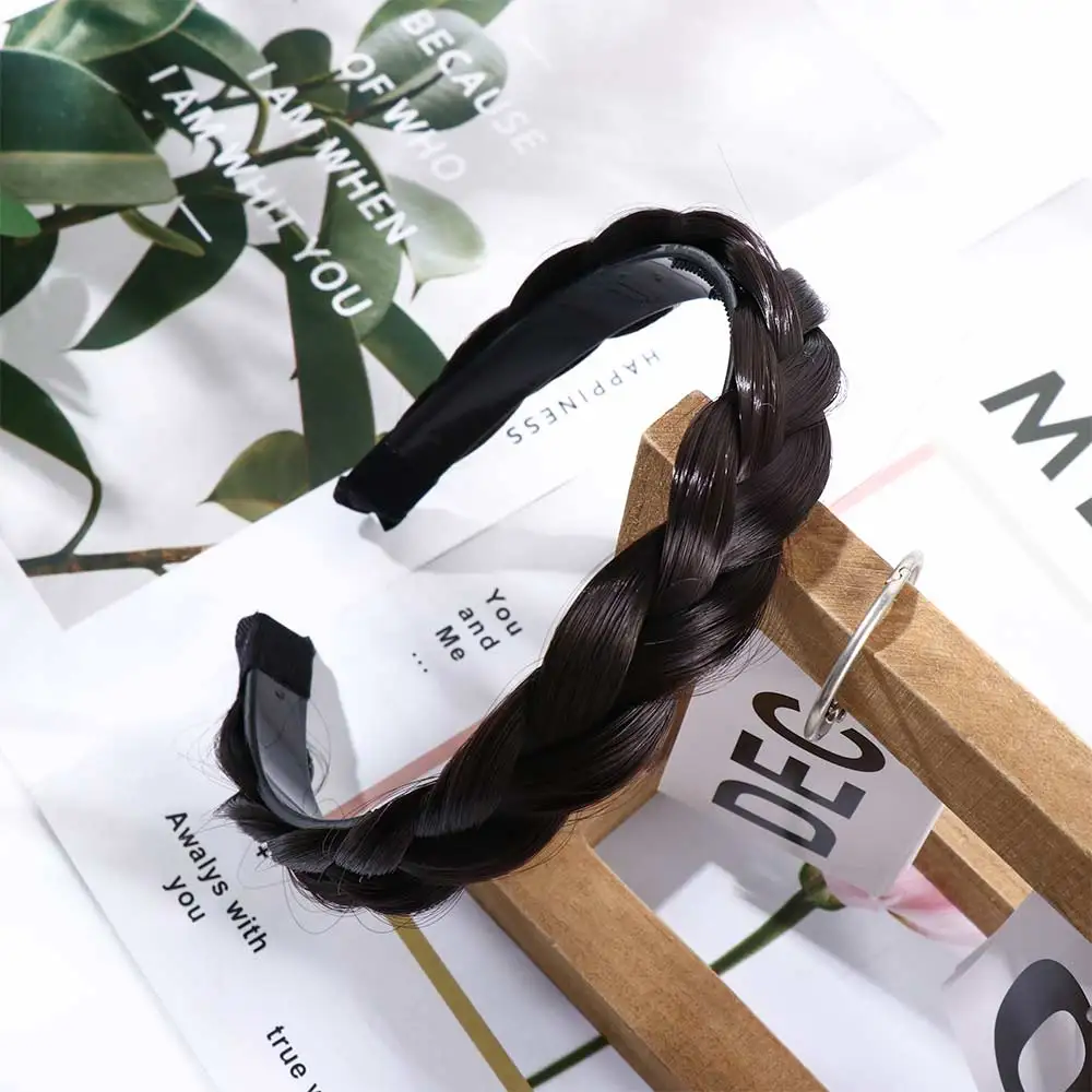 Fishbone Braid Wig Headband Twist Braided Hairband dengan Gear Non-slip Wide-Brimed Korean Hair Hoop Simple Sweet Headwear