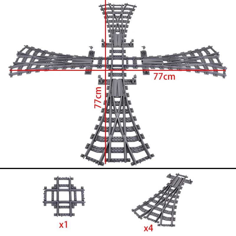 Bloques de construcción de trenes urbanos, juguete de ladrillos para construir vías cruzadas de ferrocarril con interruptor Flexible, rieles bifurcados rectos y curvos, puntos izquierdo y derecho