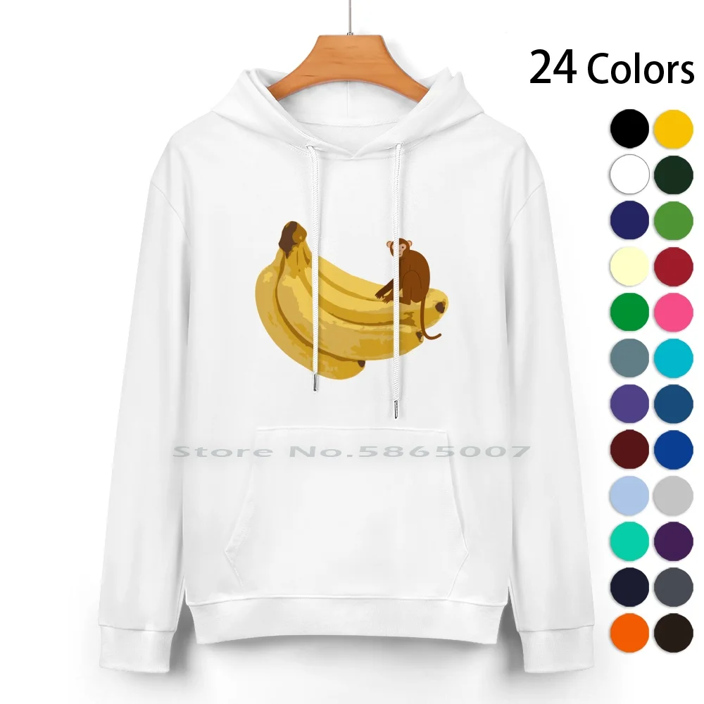 Monkey On Banana Pure Cotton Hoodie Sweater 24 Colors Monkey Banana Yellow Brown Trending Attractive 100% Cotton Hooded