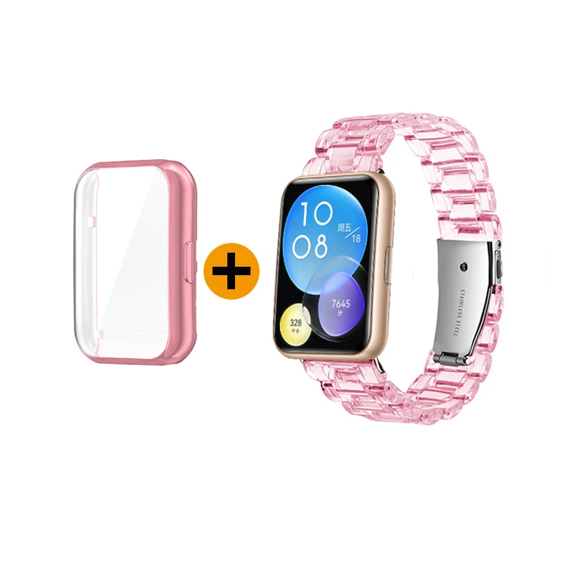 2 IN 1 Protector Case + Transparent Resin Strap For Huawei Watch Fit 2 3 / Fit New / Fit2 / Fit3