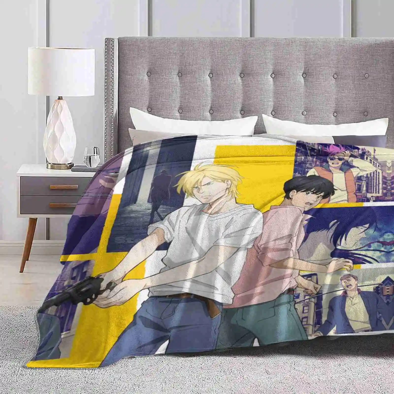 Banana Fish Official Poster Cover Design Blanket Soft Warm Travel Portable Blanket Banana Fish Ash Lynx Yellow Black Manga