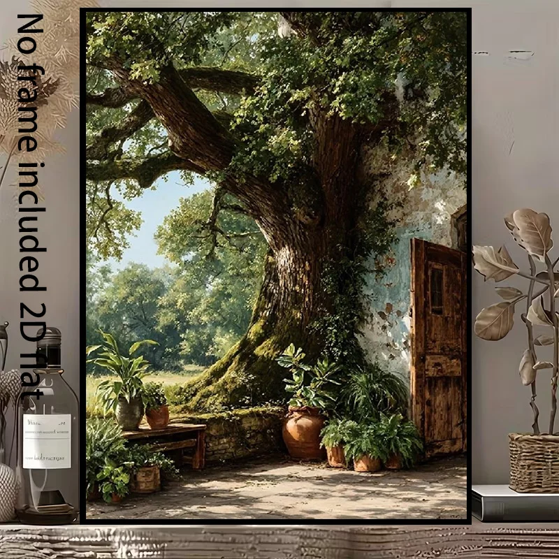 1pc Canvas | Posters & Prints | Impressionist Art Rustic Garden Tree Vintage Doorway Mossy Roots Earthy Greenery Botanical Wa
