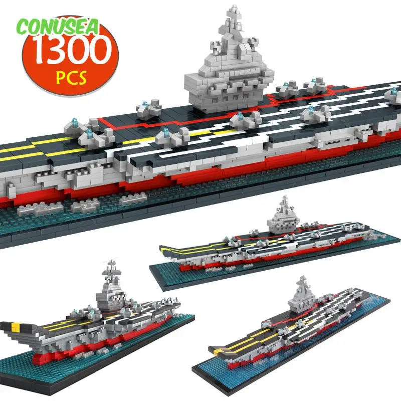 

1300Pcs Liaoning Battleships Micro Building Blocks Set Aircraft Carrier Assemble Bricks Military Boat Model Kit Kids Toys Gifts