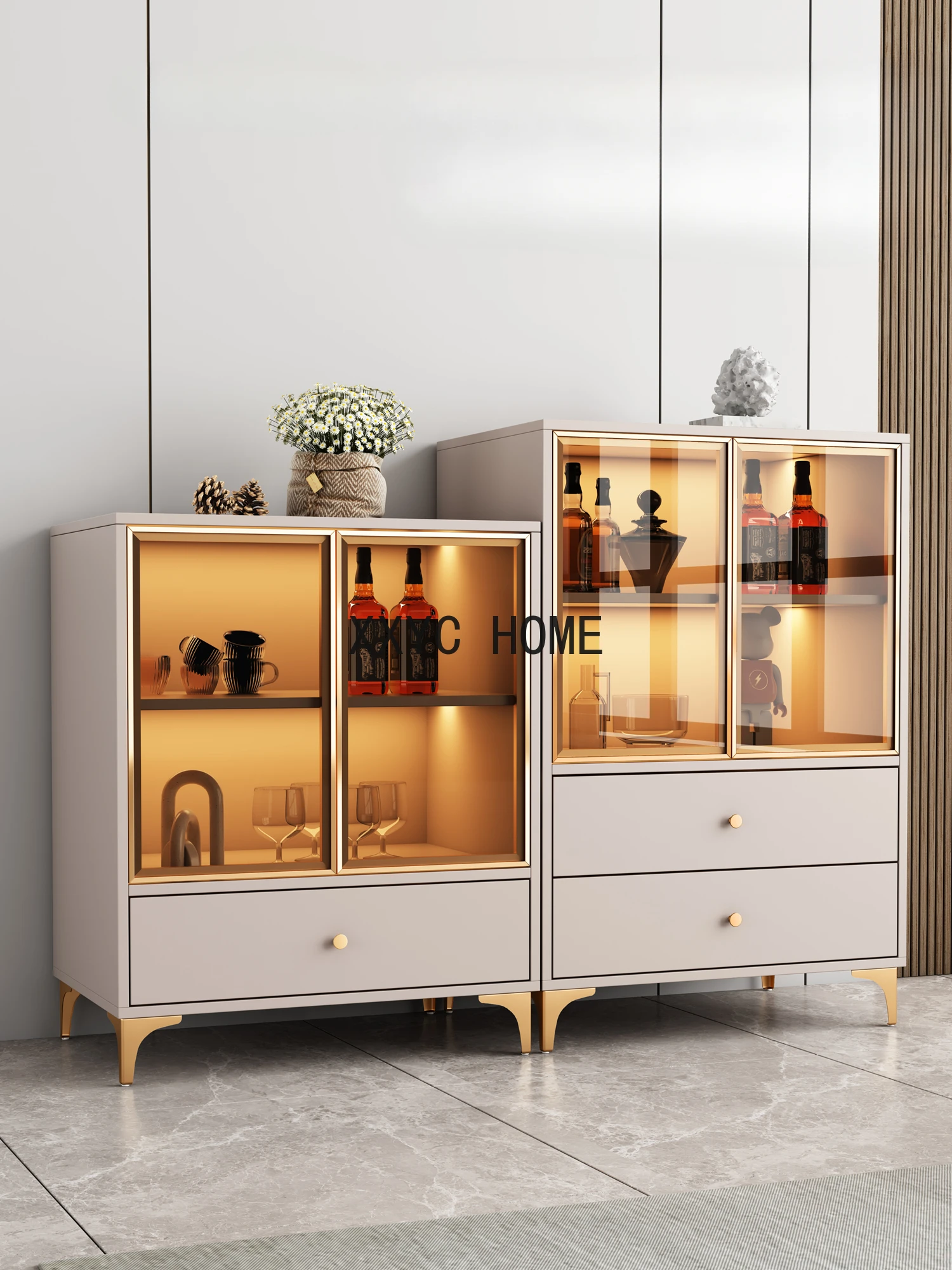 Advanced Design Wine Cabinet Metal Leg Bar Cabinet Lemari Sudut Wine Cabinet Model Display Case Curio Vitrina Bar Furniture LVWC