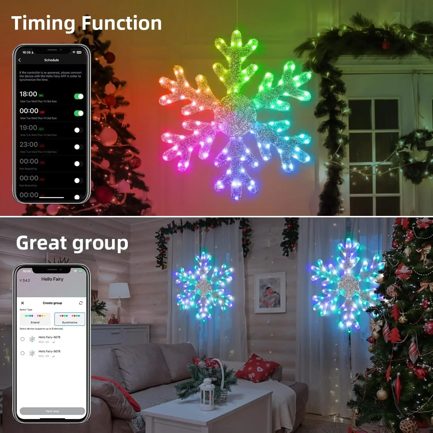 Lumières LED de flocon de neige de Noël, mur extérieur, lumière de fenêtre bricolage, effet de division itude, application intelligente, grande lampe de décoration de flocon de neige, Noël