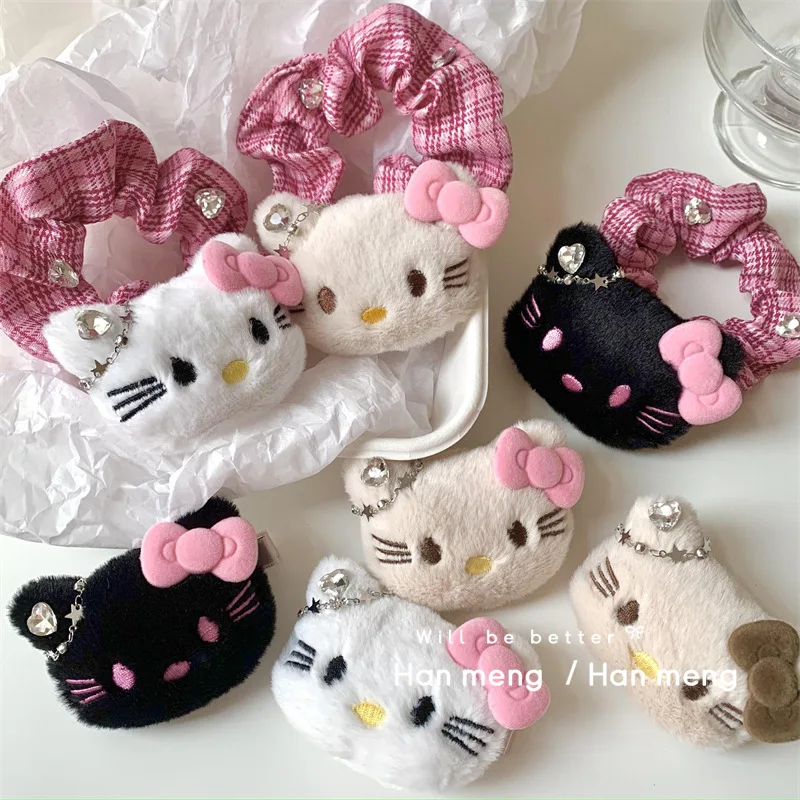 New Sanrio Kawaii Hello Kitty Y2K Scrunchie Sweet Cute Cartoon Anime Bangs Clip Lovely Rope Hair Accessory Tide Gift for Kids