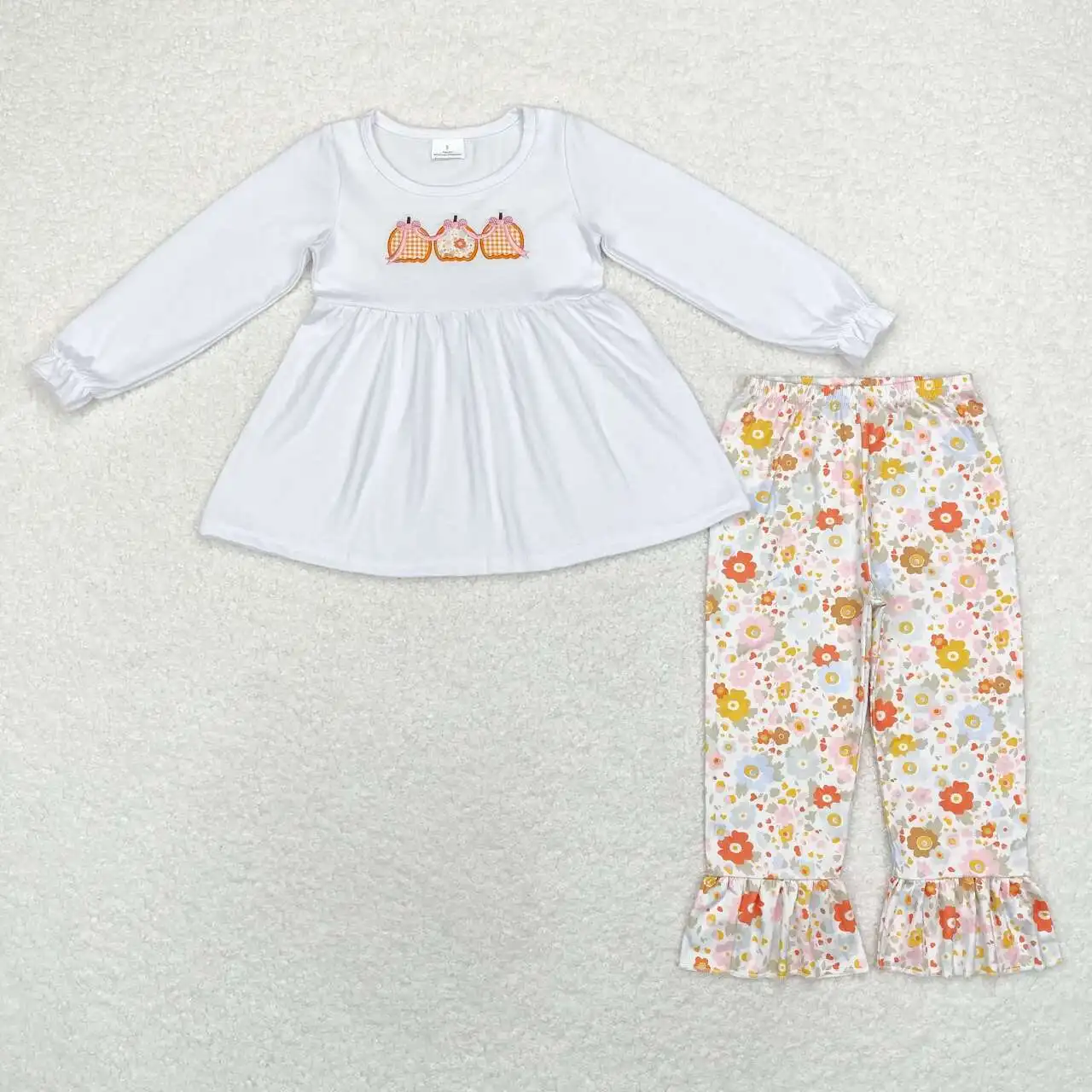 Wholesale Kids Toddler Thanksgiving Outfit Baby Girl Stripes Long Sleeves Embroidery Turkey Infant Children Cotton Pants Set