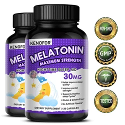 Melatonina 30 mg 120 cápsulas, ciclo de sueño saludable, suplemento para dormir específico para adultos, vegetariano, sin OGM, suplemento sin gluten