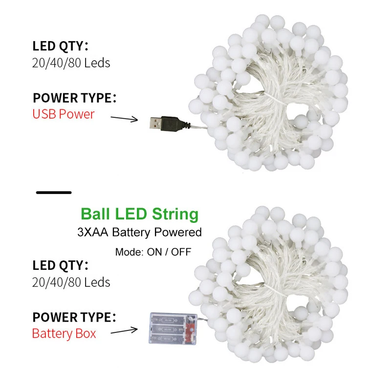 Home Decor Fairy Light 3M 6M LED Ball String Lights Wedding Garland Decor Light Christmas Tree Decoration Lights Battery USB