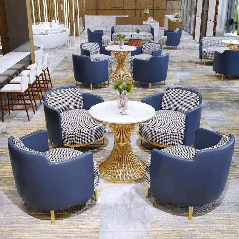 Custom.Negotiation Tea Table and Chair Set Office Sofa Houndstooth Single Chair Beauty Salon Balcony Rest Area One Table Two