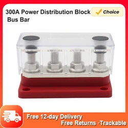 300A Power Distribution Block Bus Bar 4 x 3/8 48V DC Busbar Box with Transparent Cover 300A Power Distribution Block Bus Bar