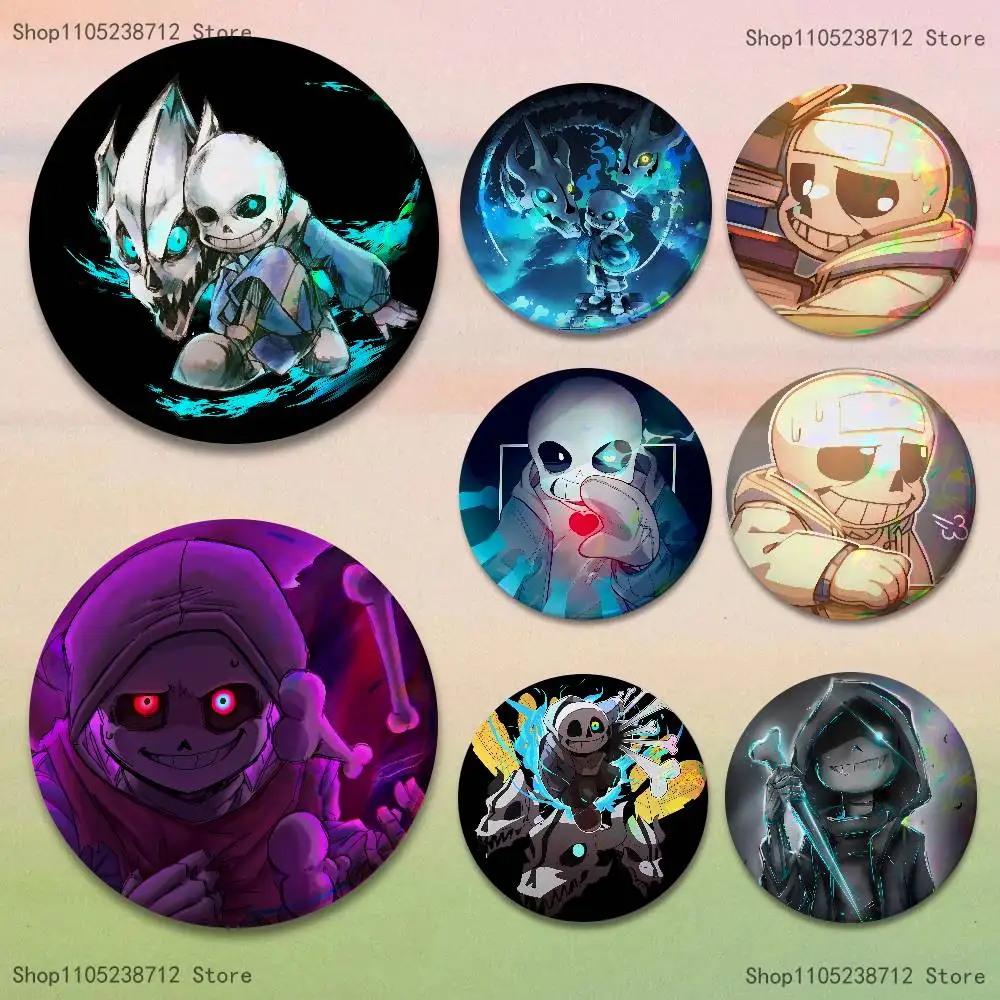 

Game U-Undertale S-Sans Reflective Pin Tinplate Round Brooch Cartoon Cosplay Badges for Bag Hat Toys Gifts