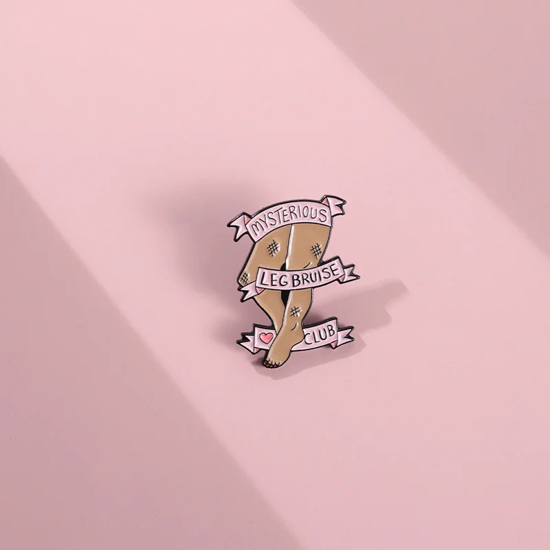 Custom Leg Bruise Club Enamel Pins Pink Banner Brooches Lapel Badges Backpack Cartoon Fun Member Jewelry Gift for kids Wholesale