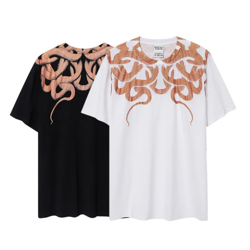 Marcelo Burlon Short-sleeved Men's and Women's T-shirt Couple Design Colorful Wings Feathers
