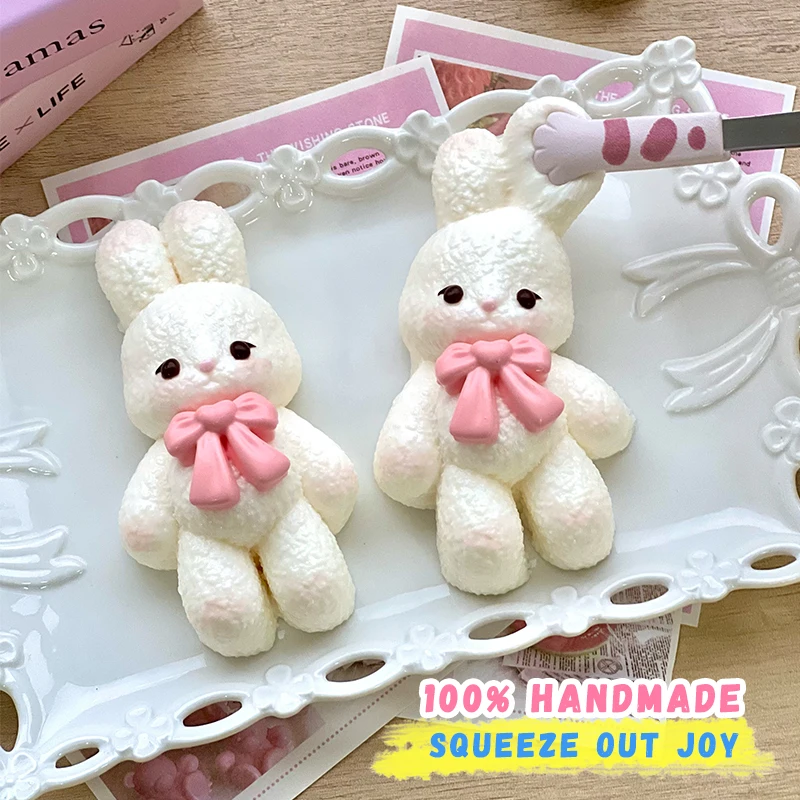 Bow Bunny Food-grade Silicone Taba Squishy, Office Stress Relief Creamy Soft Handmade Squeeze Toy, Christmas Easter Gift