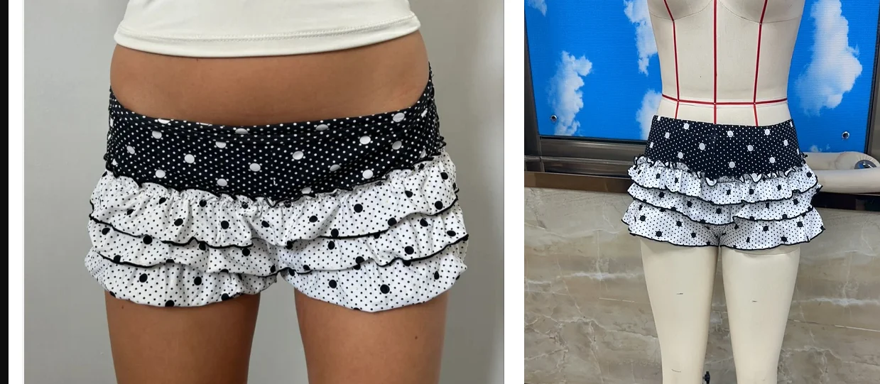 Women's Summer Slim Shorts Dot Print Low Waist Tiered Ruffled Bodycon Short Pants
