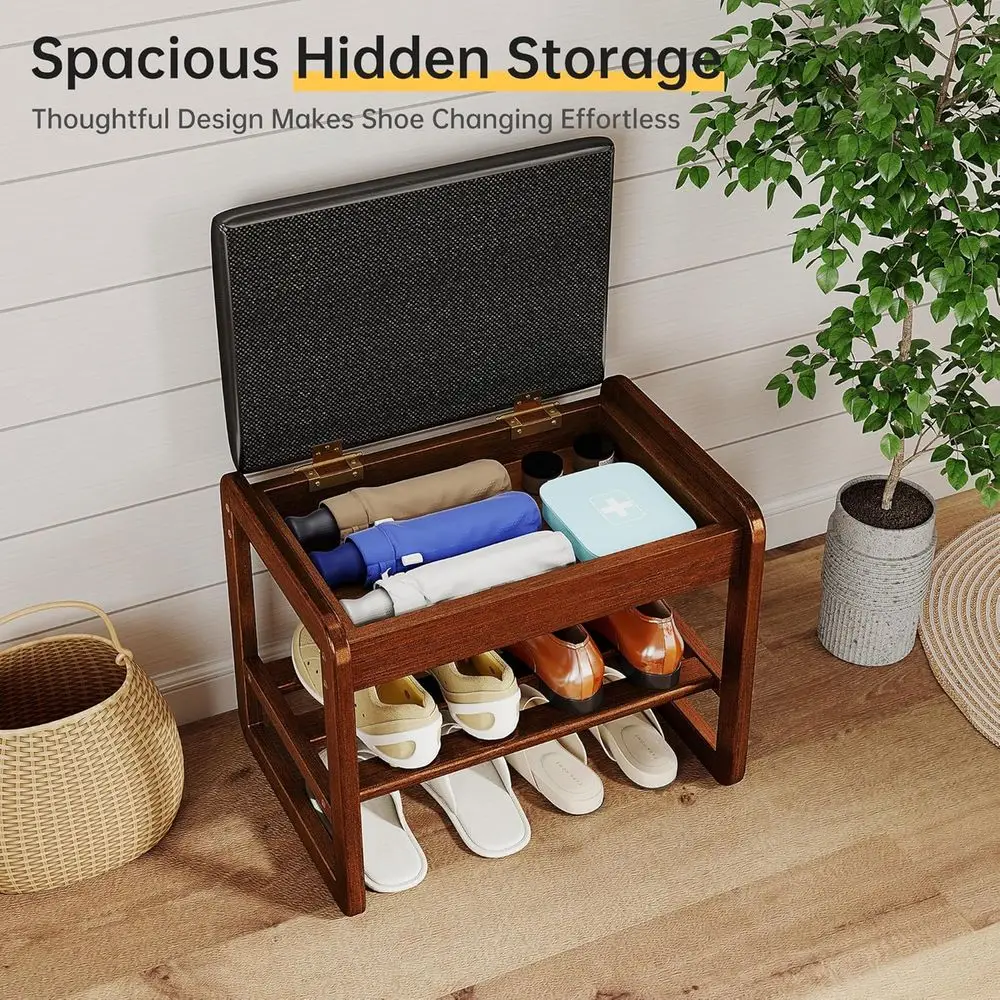 2-stufiger Schuhregal-Organizer aus Holz mit Kissen für Eingangsbereich, Schmutzfänger, Flur, Schrank und Haustür