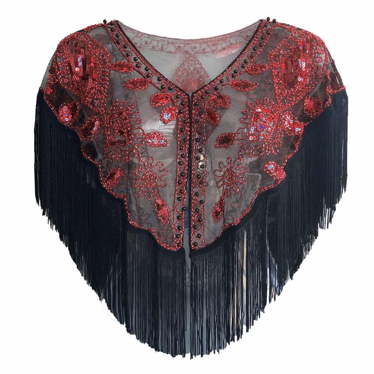 Cape de mariage à paillettes avec pompon à franges, col en V, châle de soirée rond, grande robe évasée de fête de testostérone, accessoires des années 1920