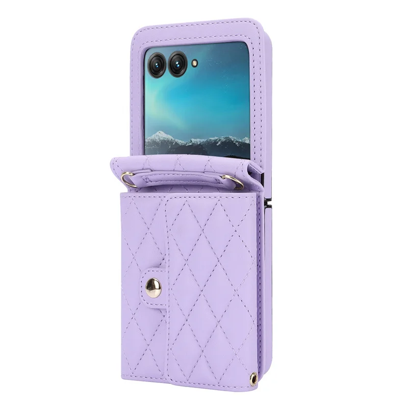 Casing ponsel kulit untuk Motorola Razr 50 Ultra Moto Razr 40 Razr + 2024 2023 penutup dompet dengan tali tempat kartu tas Funda Coque