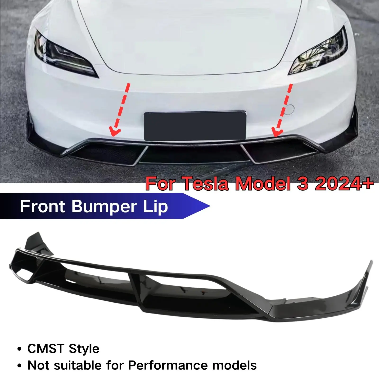 

For Tesla Model 3 2024+ Front Bumper Lip 5PCS Spoiler Splitter Plastic Carbon Fiber Print Body Kit Car Accessories CMST Style