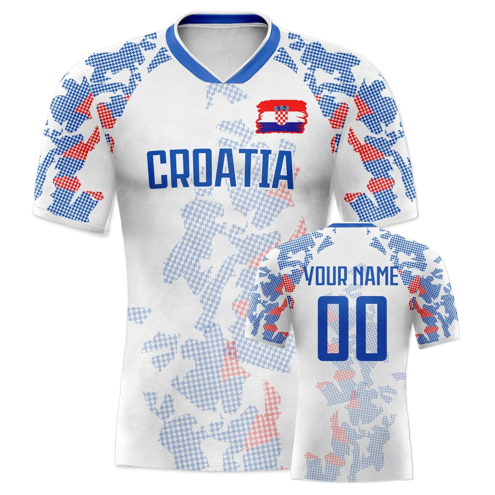 Custom Croatia Soccer Jersey Personalized Name Number Football Shirt V-Neck Flag Design Men Kids Women National Team
