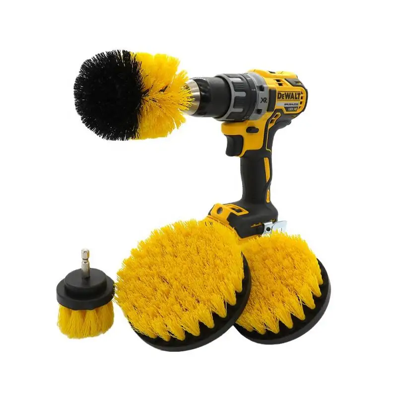 4-in-one multifunctional electric brush, yellow car wash brush, car drill cleaning brush kit, automatic cleaning brush suit