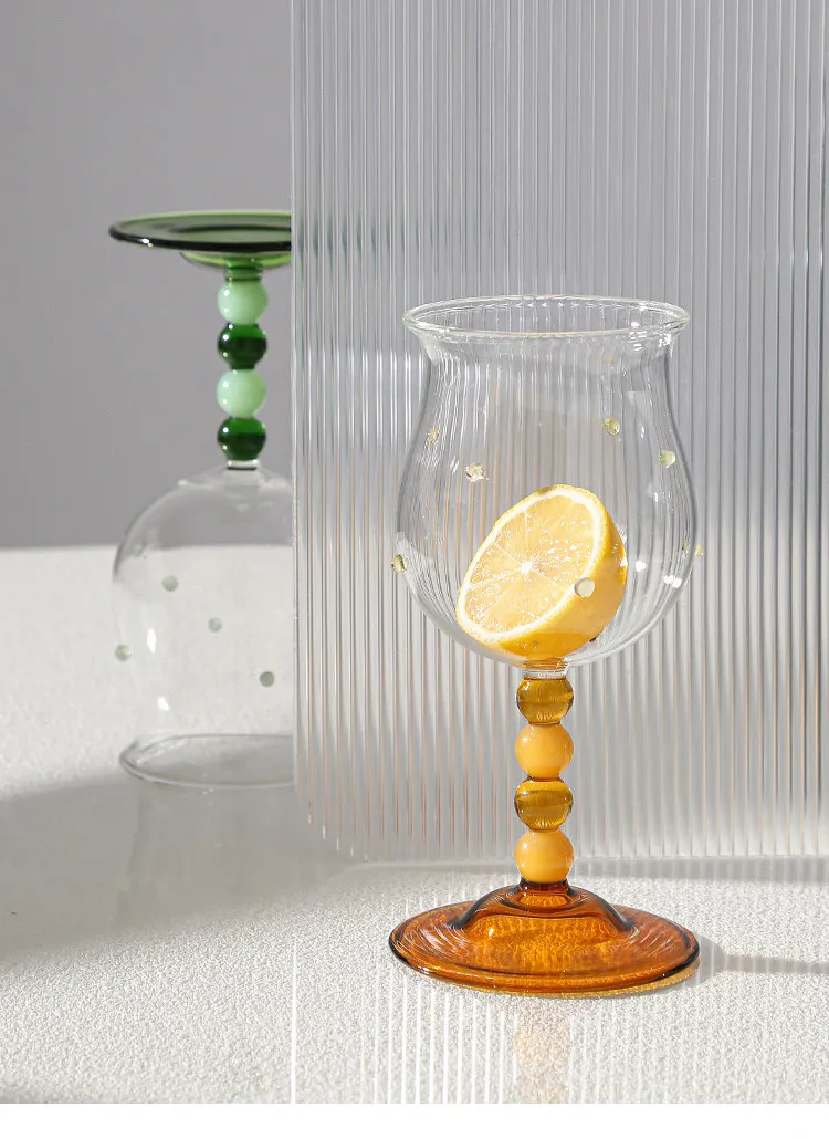 Cute Colorful Gem Goblet Beaded Handle  Glass Heat-resistant Glass Cup Champagne Cock Tail  Wine Glass